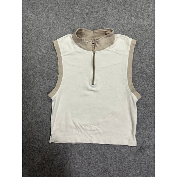 Free People Movement Tops - Free People Movement Half Zip Tank Large White Tan Cropped Sleeveless Top